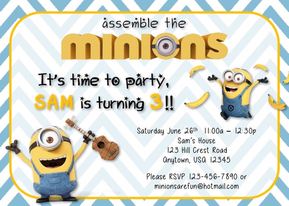 Minion Birthday Party Invitations Set - Custom Birthday Invitation - Birthday Banner - Birthday Iron On T-shirt Transfer