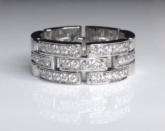 Estate 18K White Gold Tank Francaise 0.55 CTW Diamond Ring Band Maillon Panthere
