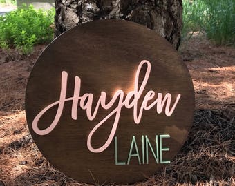18" Round Custom Name Wood Sign • Wood Cutout • Nursery Decor • Name Cutout • Wood Cutout • Custom • Nursery Name Sign • Wood Decor