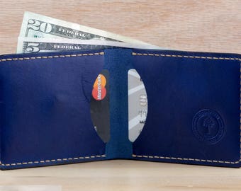 Front Pocket Wallet / Mens Leather Wallet / Slim Wallet / Minimalist Front Pocket / Full Grain Leather / Gifts for Him / Made in USA / Blue