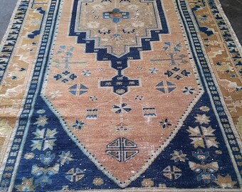 Oushak Rug, Turkish Vintage Rug,Area Rug, Original Copper red floor carpet, Pile Pattern Carpet,Handmade Carpet,Home living,120x220cm,Rugs