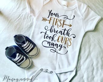 Your First Breath Baby Onesie, Bodysuit - Short Sleeve