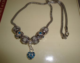 heart blue rhinestone snake chain necklace