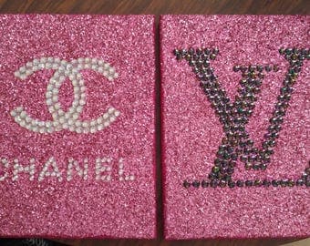 Inspired Pink Chanel CC & Louis Vuitton Hand Laid Rhinestone Canvas Art Handmade!