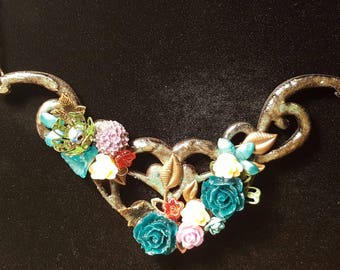 Rustic heart mixed media ooak necklace