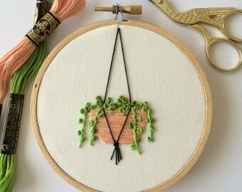 string of pearls hanging plant embroidery