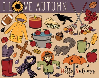 Autumn Clipart, fall clipart, autumn clip art, printable fall stickers, autumn planner stickers, fall bullet journal