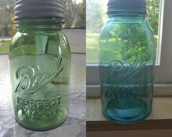TWO Rare Green Quart & Half Gallon Vintage (1910-1923) Ball Perfect Mason Jars! FREE Shipping! Reduced Price!