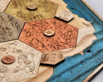Settlers of Catan | Custom, wood, laser cut, solid hardwood heirloom game board