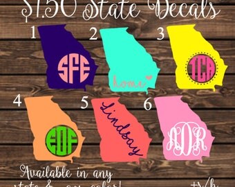 SALE - Monogram Decal/Monogram Sticker/State Decal/State Monogram Decal/Vinyl Decal/Vinyl Monogram/Monogram Car Decal