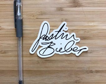 Justin Bieber Signature Vinyl Sticker, Justin Bieber Decal, Justin Bieber Birthday Gift, Justin Bieber Party Favors, Belieber, Biebs Gift