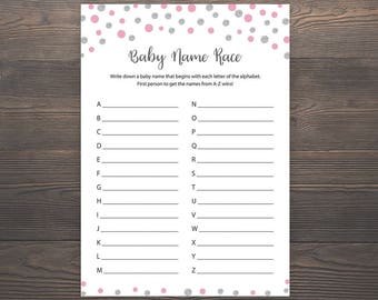 name a-z game baby shower Baby PRINTABLE Name Girl Theme Game Shower Race Zebra Baby