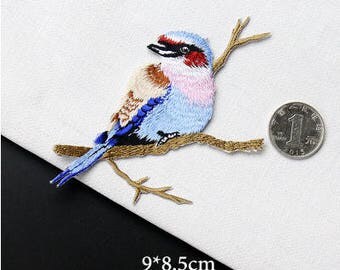 Iron-On Patches, Embroidery Bird on Branch Applique