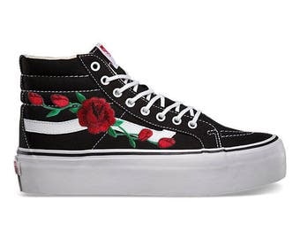 Custom Embodied Rose Black and White Platform Women's Old Skool Vans