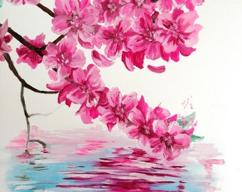 Sakura Flower, Cherry Blossom, 30x40 cm, Oil on Paper, Fiori di Ciliegio, Quadro ad olio