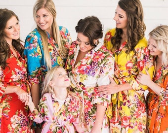 Bridesmaid robes, Bridesmaid gift, cotton floral robes, set of 2, 3, 4, 5, 6, 7, 8, 9, 10, getting ready robes, floral robes, cotton robes