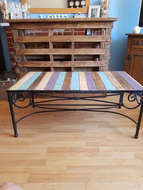 Wrought Iron and Reclaimed Wood Coffee Table