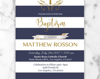 Baptism Invitation Boy - Navy Blue Baptism Invitation - Boy Baptism Invitation - Christening Invite - Baptism -Digital or Printed #GPBNB342