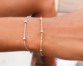 Satellite Chain Bracelet / Dainty Gold Bracelet / Silver Bracelet / Gift Idea / Birthday Idea / Gold Silver Bead Bracelet / Chain Bracelet