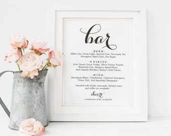 Bar Menu Sign, Bar Menu printable, Wedding Bar Sign, Bar Sign Printable,Bar Sign Template, Reception Sign,Home bar Sign,PDF Instant Download