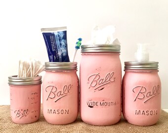 rustic mason jar bathroom set pink mason jar bathroom storage shabby chic bathroom accessories - Bathroom Accessories Etsy rustic mason jar bathroom set pink mason jar bathroom storage shabby chic bathroom accessories - Bathroom Accessories Etsy