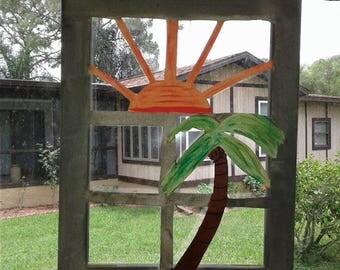 Palm tree and sun, open canvas