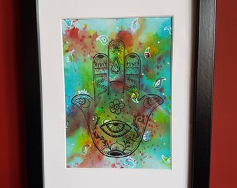 Hamsa Hand - Ink and Watercolour Original Artwork