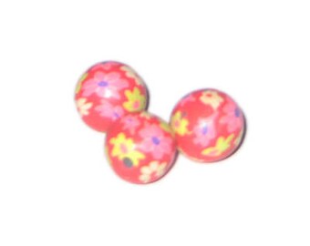 14mm Fuchsia Floral Polymer Clay Bead, 10 beads