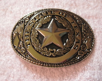 The State of Texas Belt Buckle Silvertone