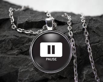 Music Glass Pendant Pause necklace dj jewelry rewind gift music pendant photo pendant art pendant photo jewelry glass jewelry
