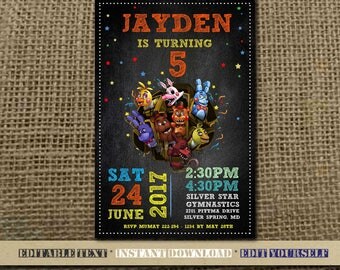 Five Nights At Freddy Invitation,Five Nights At Freddy Birthday,Five Nights At Freedy Birthday Invitation,Five Nights At Freddy Party-SL23