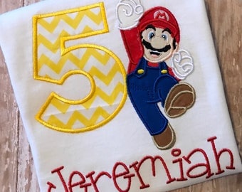 Mario Embroidered Birthday Shirt **Fast Shipping**