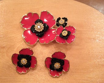 Flower pin and earring set