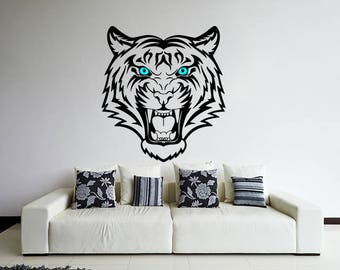 Tiger Head Decal, Tiger Decal, Tiger Sticker, Jungle Decals, Animal Decal, Animal Head Sticker, Tiger Wall Decal, Tiger Décor, Cat Decals,