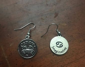 Cancer Zodiac medallion earrings