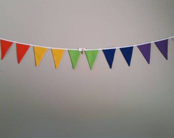 Fabric bunting flags bright rainbow