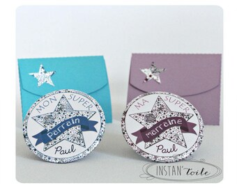 Duo décapsuleur parrain et miroir marraine 56 mm liberty étoiles