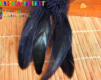 Set of 6 black Rooster feathers spinning metalized - good quality / size: 10 cm - 15 cm long