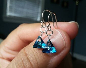 Bermuda Blue Swarovski Crystal Earrings on Sterling Silver