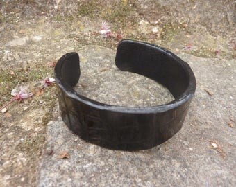 Black crocodile leather Cuff Bracelet