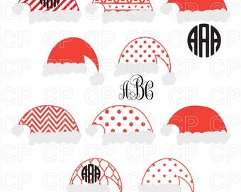 Santa Hats SVG Cut Files, Santa Hats Clipart, Santa Hats Monogram Frames Cut Files for Cricut, Silhouette Studio_Digital Download