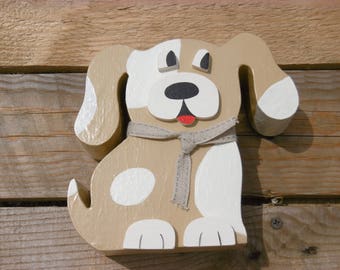Wooden dog money box: Brown dog piggy bank