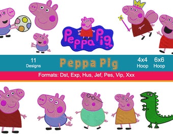 11 Peppa Pig Embroidery Designs, Peppa, George, Mummy Pig, Daddy Pig, Instant Download