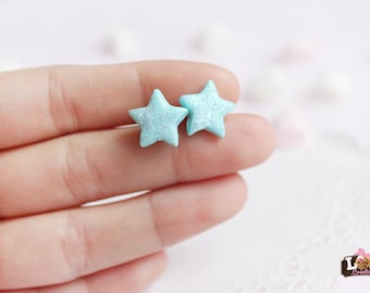 Earring type studs - turquoise glitter stars