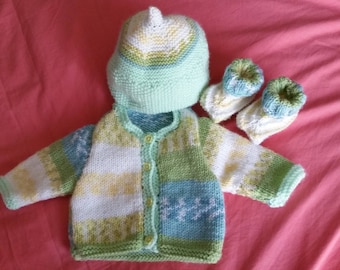 Set Cardigan booties and hat newborn girl