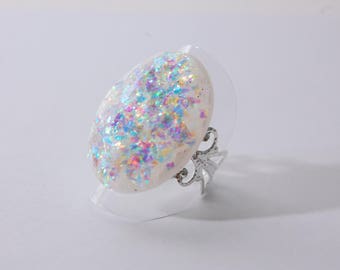 DEFI JUIN : MARIAGE Bague fausse opale, blanc iridescent