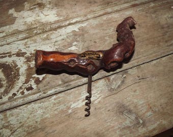 Vintage French Wooden Grape Vine Corkscrew,Rustic,Kitchen,Wine,Bottle Opener,Bar ware,Gift,Party