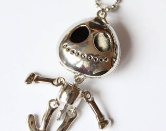 silver tone with articulated snowman pendant necklace