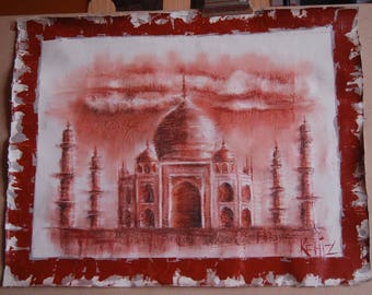 Drawing on canvas with the blood of the Taj Mahal
