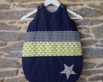 Sleeping bag "Simply" range 0-6 months (65 cm) - Navy Blue and lime green